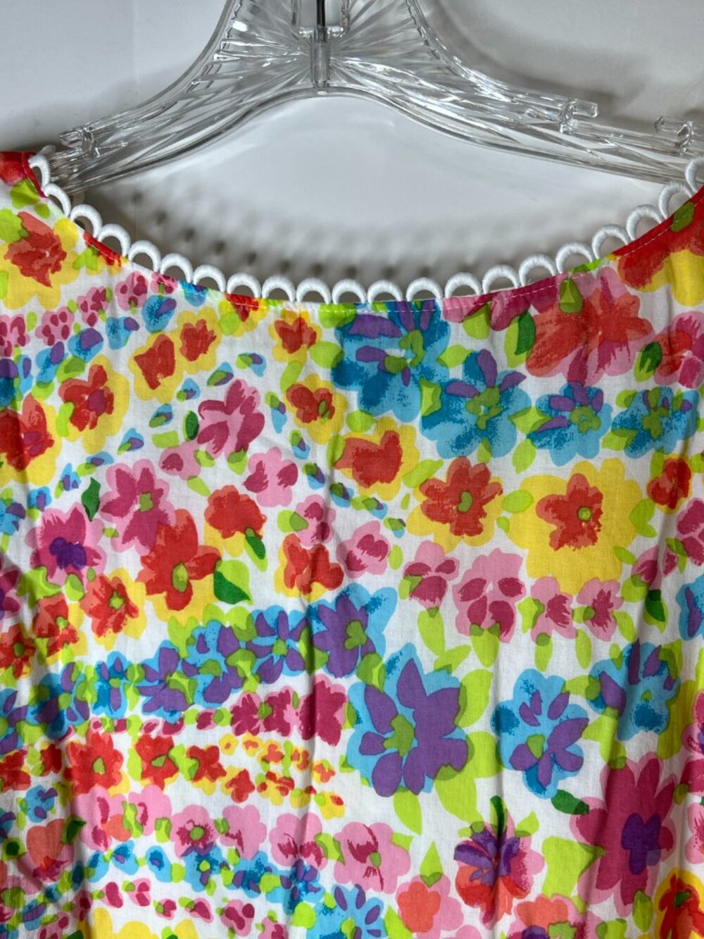 Talbots Women's Size 2X Vibrant Colorful Floral Top Cotton Lined Scalloped Trim - Picture 4 of 6